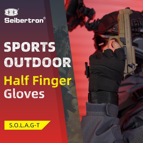 Seibertron S.O.L.A.G-T Tactical Three Fingerless Gloves - Durable Water Resistant Gloves for Sports and Outdoor Adventures Black S