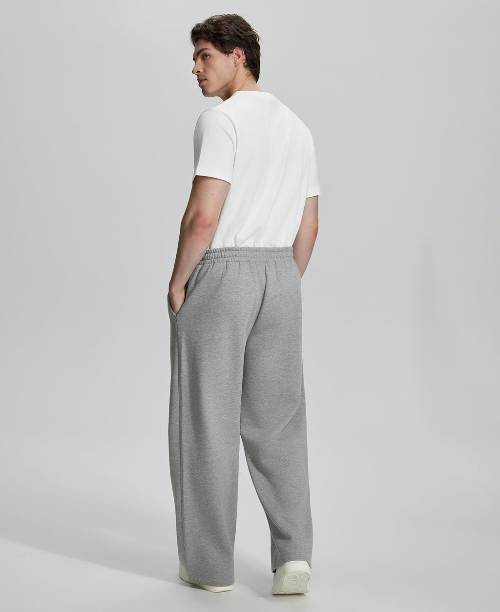 Susclude Baggy Sweatpants Men Wide Leg Fleece Lined Sweat Pants Heavyweight Slacks Elastic Lounge Loose Fit Oversize Pants Light Grey