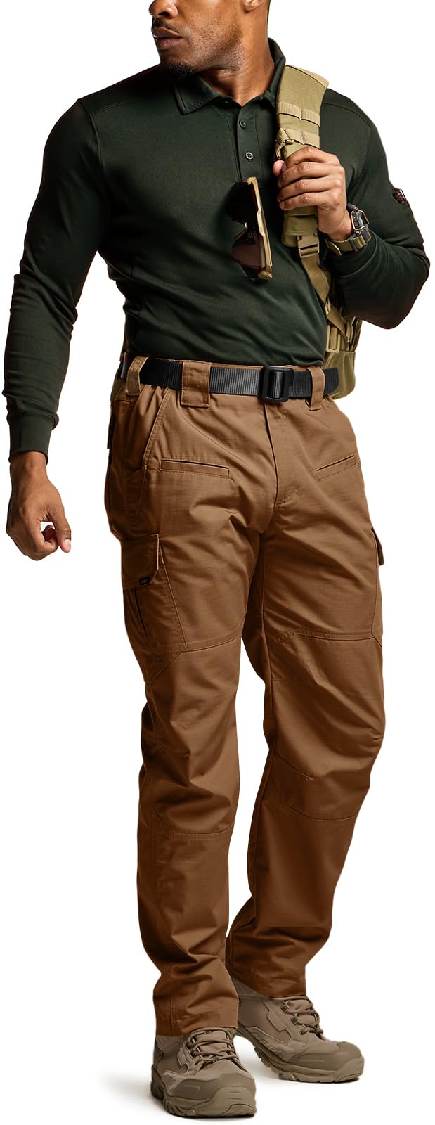 CQR Men's Tactical Pants, Water Resistant Ripstop Cargo Pants, Lightweight EDC Work Hiking Pants, Outdoor Apparel, Raider Copper Brown, 42W x 30L