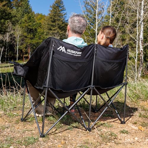 Huskfirm Oversized 2-Person Camping Chair Grey - Portable Folding Lawn Seat