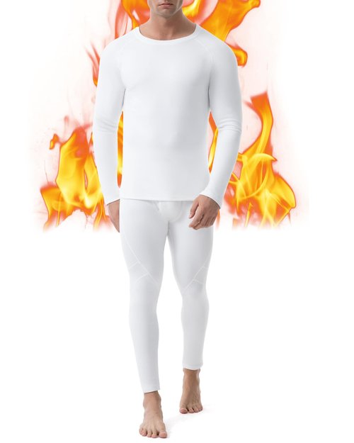Runhit Long Johns Thermal Underwear for Men Cold Weather Long Underwear Fleece Lined Base Layer Thermal Pants and Shirts Set (Crewneck,White,Large)