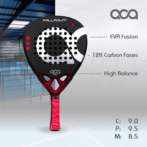 ACA Palladium Professional Padel Racket | Advanced Power & Precision | Red/Metal | 12K Carbon Faces | Diamond Shape | Black EVA Fusion Core