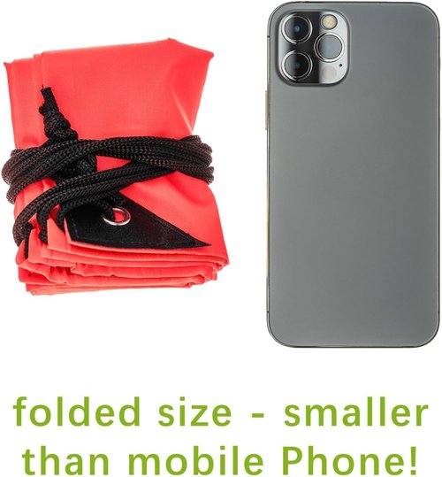 CODOBON Lightweight Drawstring Backpack - Fits 14" Laptop & Shoes | Foldable to Phone Size, Zip Pocket with Cable Port | Ideal for Gym & Travel (20, Red)