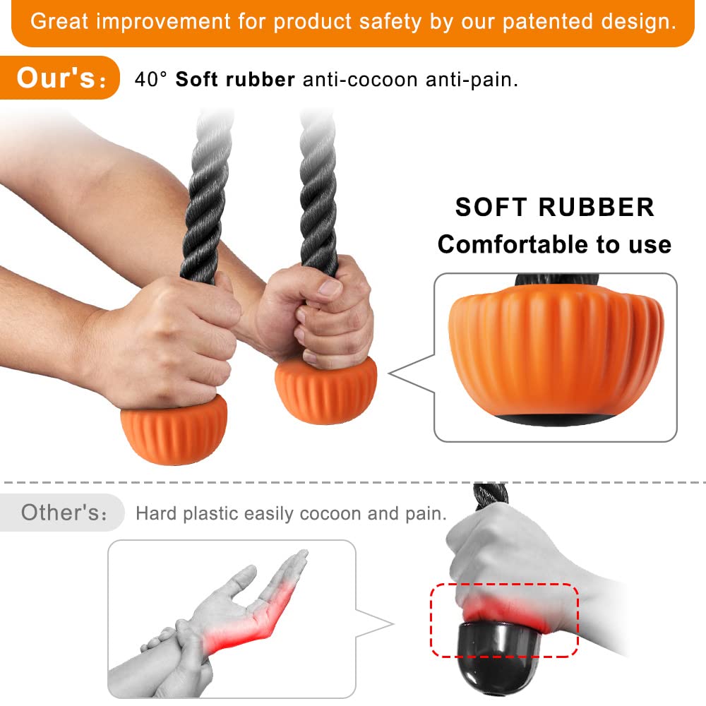 SELEWARE Tricep Rope Cable Machine Attachments for Gym, Universal Tricep Pull Down Rope with Soft Rubber Ends for Pulley System Home Gym Workout Fitness (Orange, 28")