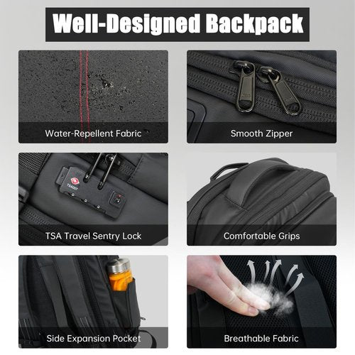 CCUNSZI Vacpack Backpack with Vacuum 60L One-Touch Air Extraction, TSA Approved Anti-Theft, Water Resistant Expandable Backpack,Black