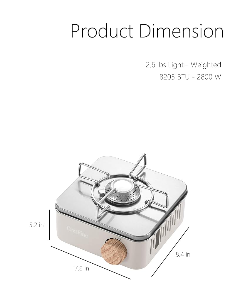Mini Butane Camping Stove with Portable Bag - 8205 BTU, 2 hr Burn, White (Variation: White)