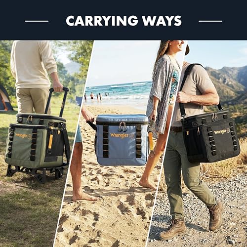 Wrangler Dusty Olive ATG Rolling Picnic Cooler Bag 38L Portable All-Terrain Cart