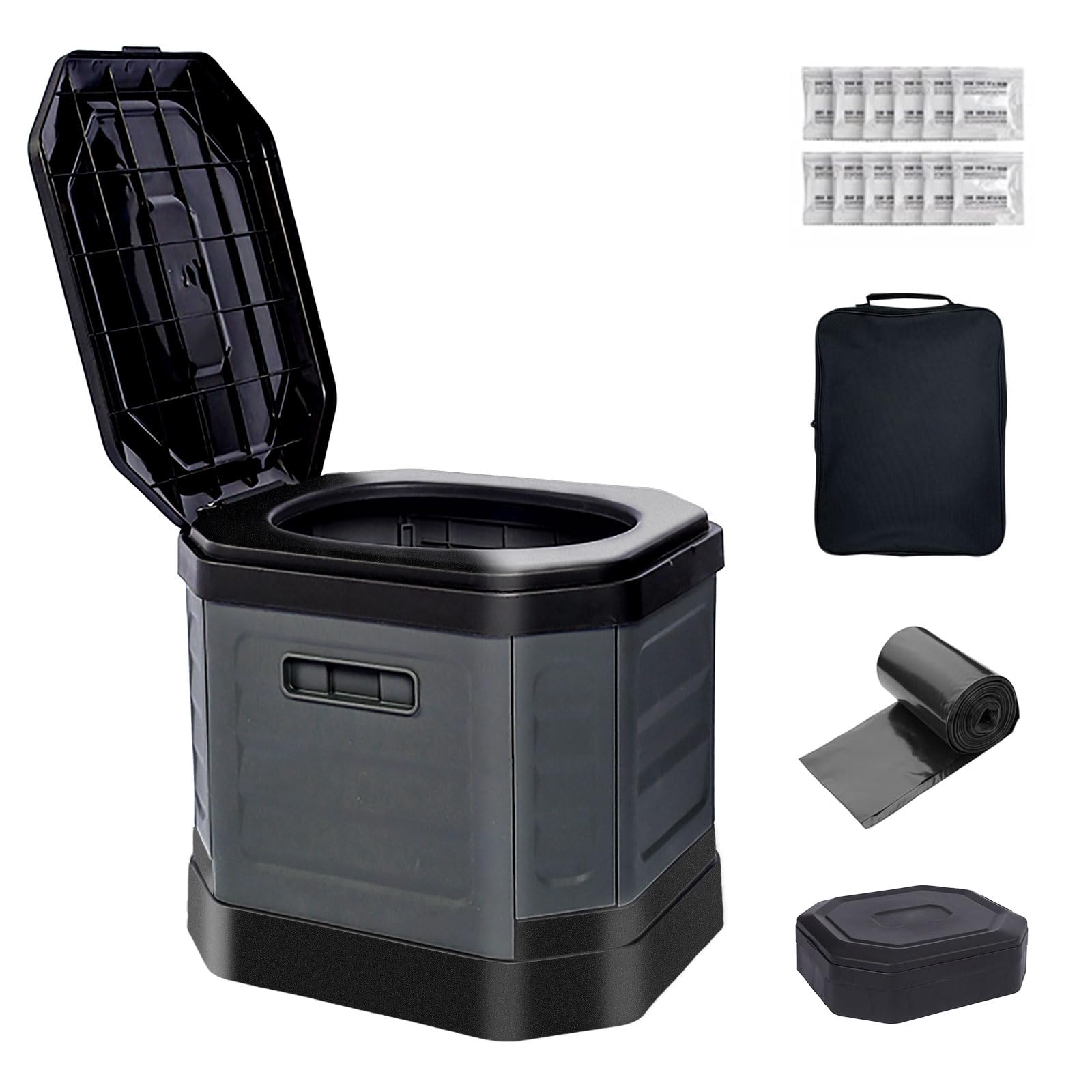 RWORCP Portable Camping Toilet, Portable Travel Folding Toilet with Lid for Adults and Kids, Portable Potty for Camping, Hiking, Car Travel,Truck, RV, Boating, Road Trips, Beach (Grey)