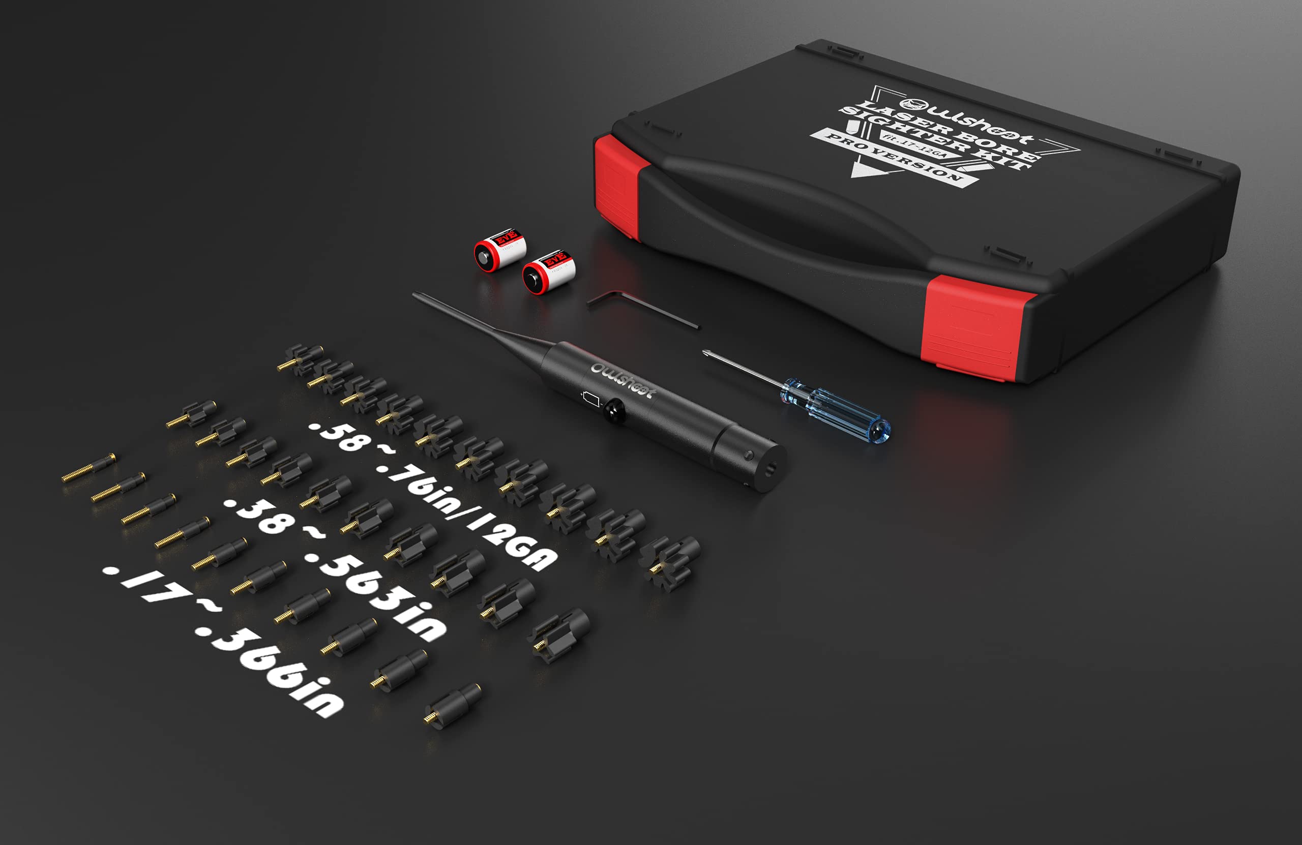 Owlshoot Professional Laser Bore Sight Kit, Upgraded Red Laser Boresighter Kit with 30 Adapters for .17 to 12GA All Rifle, Pistol, Powerful Support for Tactical Elites Boresighters Hunting Accessories