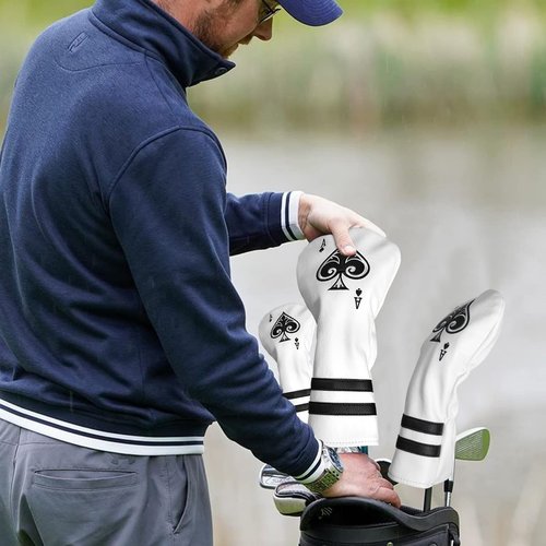 Golf Driver Headcover Ace of Spade Golf Driver Head Cover- White (PU) Leather Golf Club Headcovers Designed for Golf Drivers up to 450 460cc