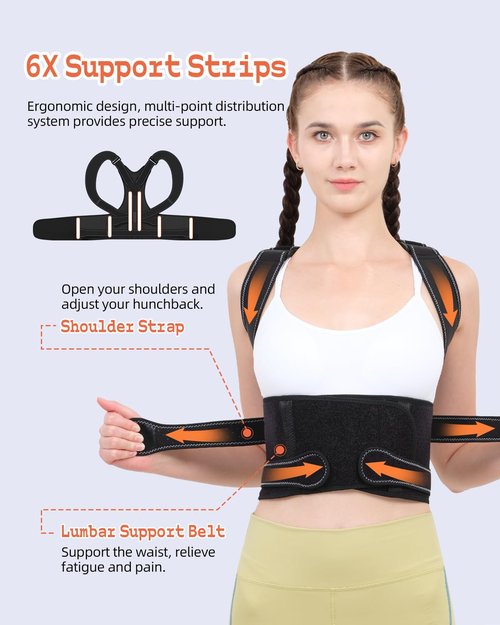 BAREKE Back Brace Posture Corrector for Women and Men: 2-in-1 Posture Support with Shoulder Brace and adjustable Back Height for Spine Neck Shoulder Clavicle and Back Pain Relief