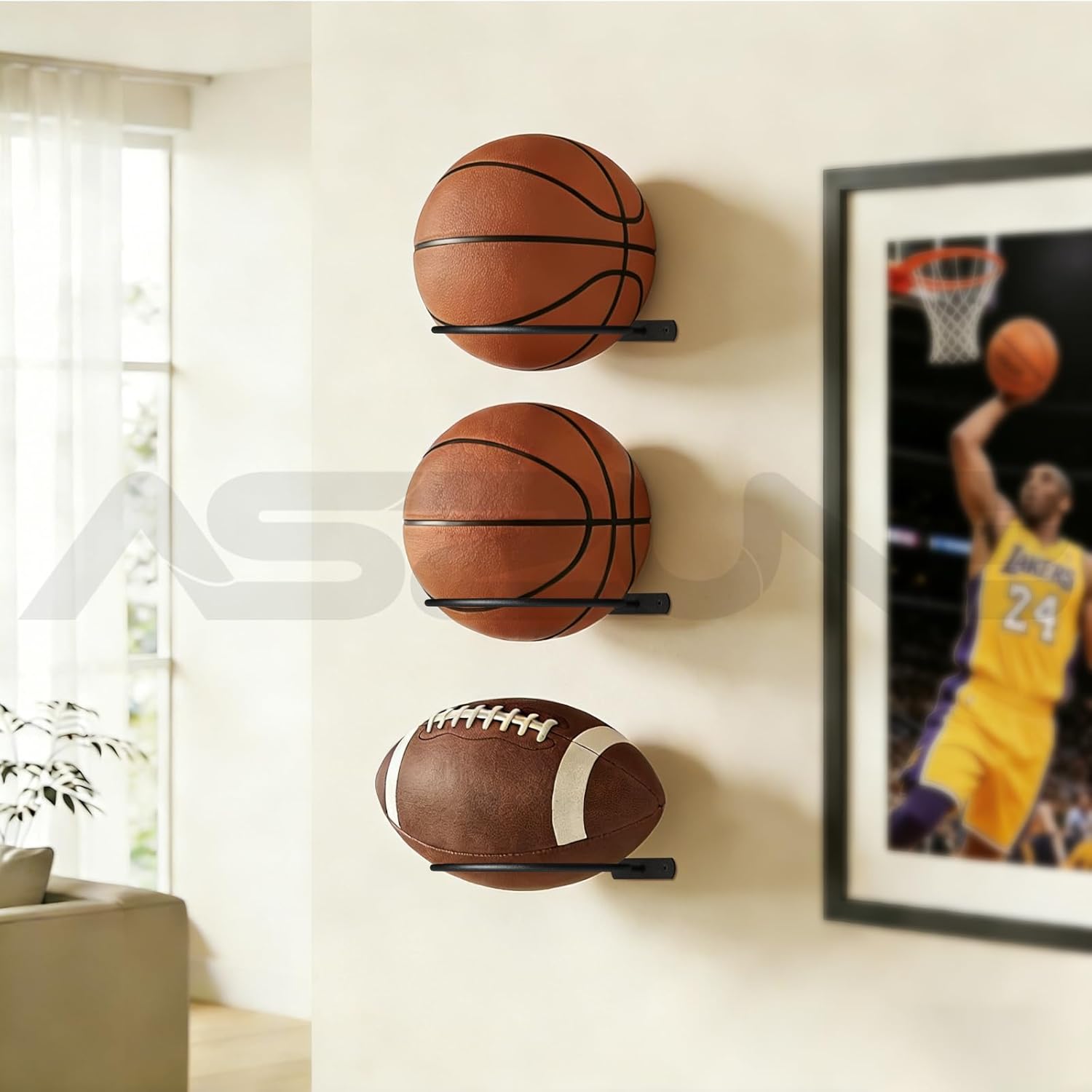 Skiennix Basketball Holder - Wall Mount Storage Rack for Balls | Universal Metal Design, Black Finish