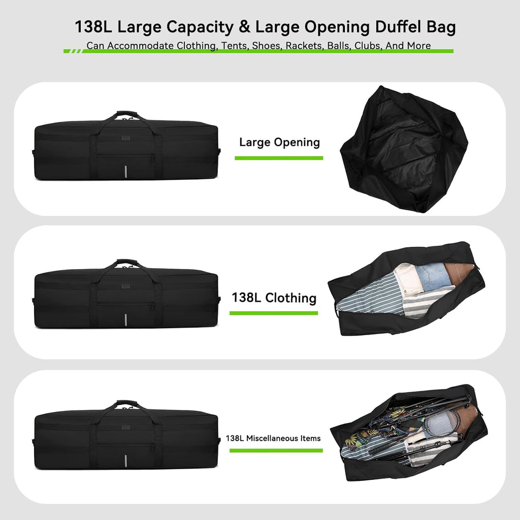 Skiennix 45.5'' Extra Large Duffel Bag - Water Resistant & Foldable Travel Luggage (Black)