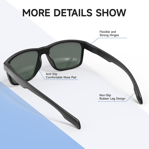 ACBLUCE Mens Polarized Sunglasses for Womens Driving Fishing Running Sunglasses for Travel Hiking Beach Travel Fashion Black Glasses