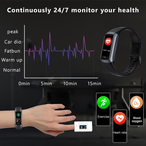 Fitness Tracker - 24/7 Heart Rate & Blood Oxygen Monitor | 1.1" AMOLED Touch Screen, IP68 Waterproof