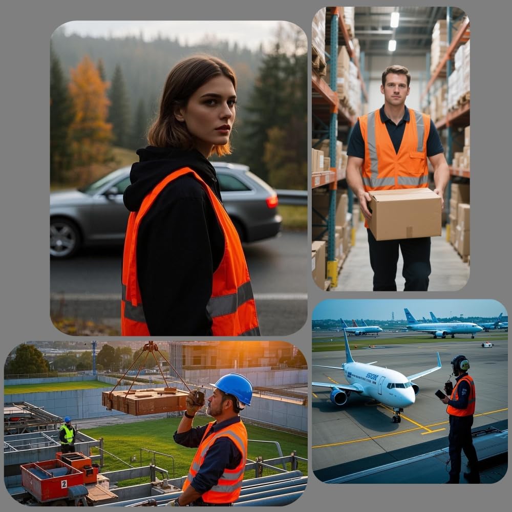 IDOU High Visibility Orange Reflective Safety Vest - Breathable Work Vest with 5 Pockets & Zipper, Comfort Fit for Construction, Night Shifts, Outdoor Use L