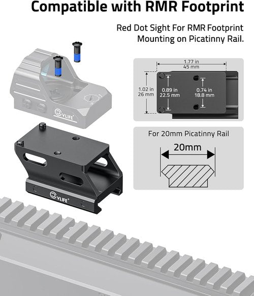 CVLIFE Red Dot Riser Mount - Reflex Sight Optic Riser Plate for Picatinny Rail | Fits RMR/RMS/RMSC, 21MM/23MM/25MM