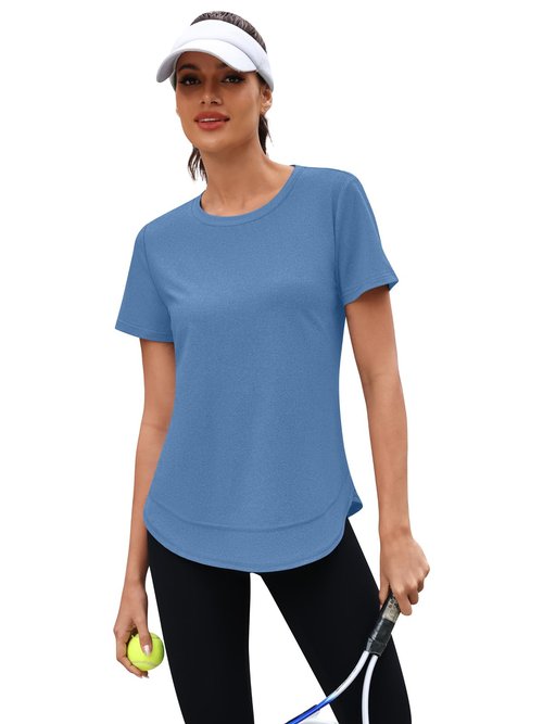 3rd hill Womens Workout Tops Short Sleeve Crewneck Sports Yoga Running Shirts Quick Dry Outfits Blue XL