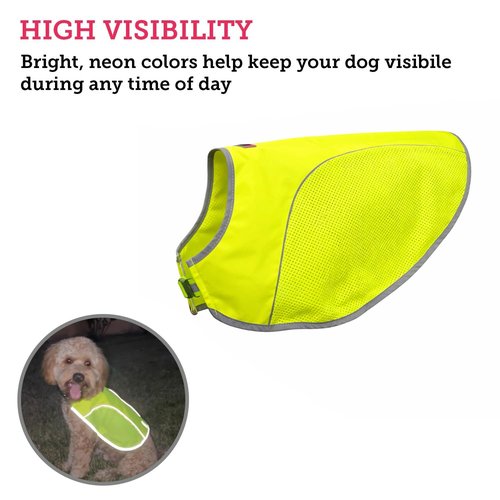 KONG Sport Hiker High Visibility Dog Safety Vest, Reflective Jacket Apparel for Low Light Conditions Outdoors, Walking, and Running, Small Medium and Large Dogs (X-Small), Neon Green