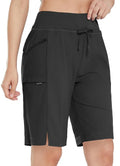 baleaf Women's Hiking Long Shorts 11" Quick Dry Hiking Bermuda Cargo for Curvy Lightweight Knee Length Shorts Pockets Black Size L