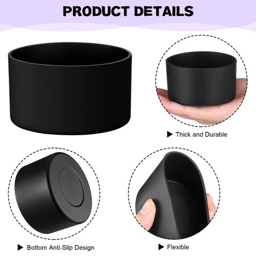Honeydak 12 Pcs Silicone Sleeve Bottom Base Accessories for 16 oz Spray Bottles Anti Slip Cosmetic Spray Bottom Cover Washable Silicone Bottle Sleeve Protector Base for 12-24 oz Water Bottles, Black