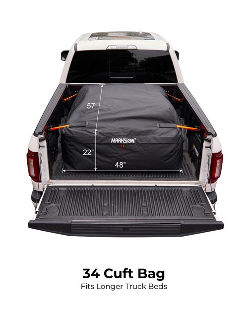 MARKSIGN Truck Bed Bag, 100% Waterproof Truck Cargo Bag Fits Any Truck Size with 4 Handles, Built-in 4 Ratchet Tie Down Straps, 34 Cubic Feet (57''x48''x22'')