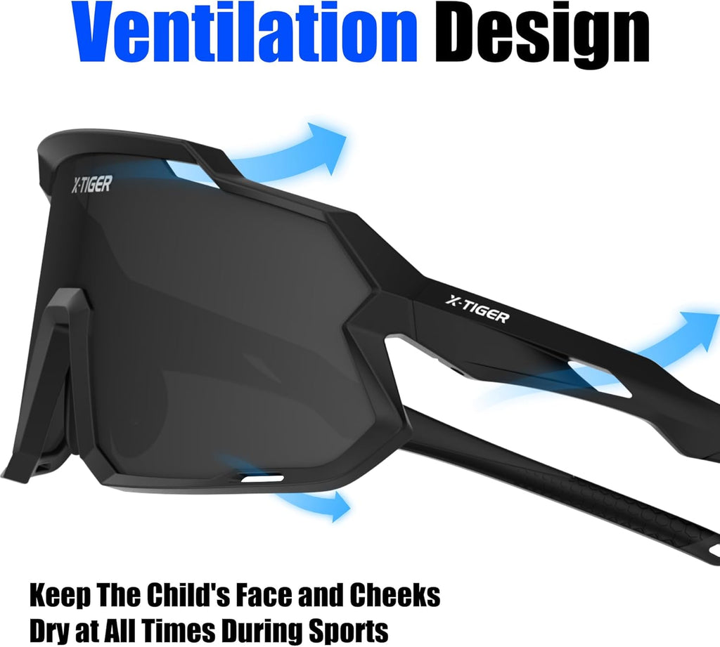 X-TIGER Kids Sunglasses - Polarized UV400 Baseball & Cycling Glasses for Ages 8-14