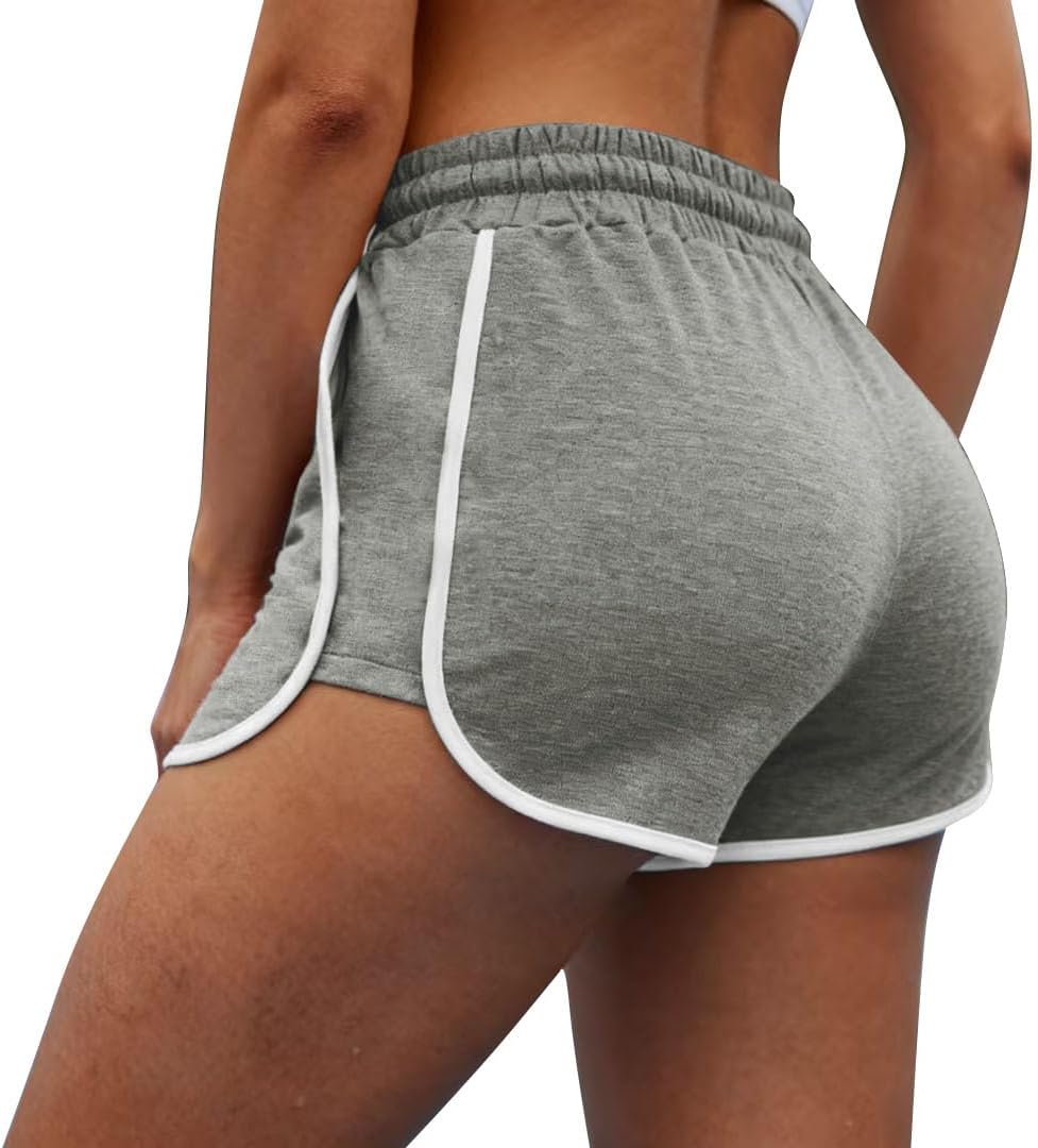 WIHOLL Women's Athletic Shorts - Color Block Dolphin Design with Pockets & Adjustable Drawstring
