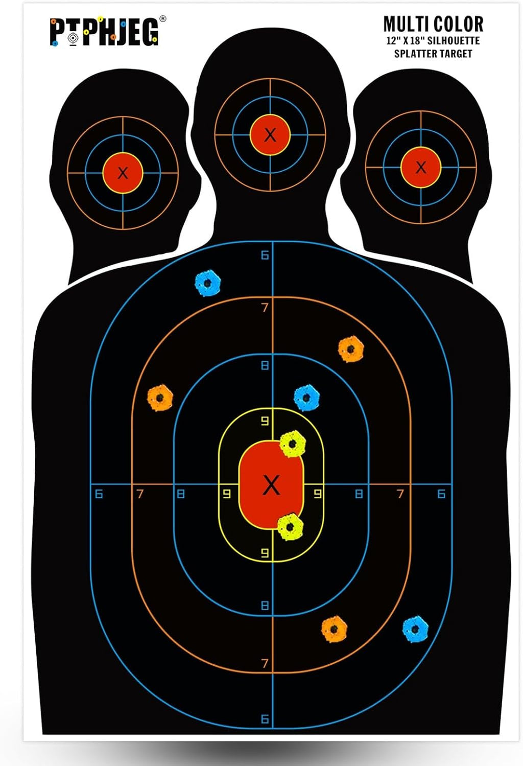 Paper Targets - 10/25/50 Pack for Hunting | Silhouette Design with Red Bullseye (12x18 Inches)