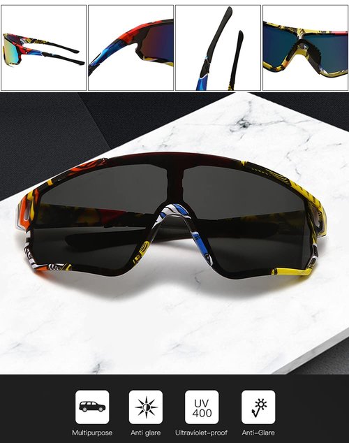 Long Keeper Polarized Sport Cycling Sunglasses with 3 Interchangeable Lens Men Women Baseball Fishing Glasses (Colorful/Red-3lens)