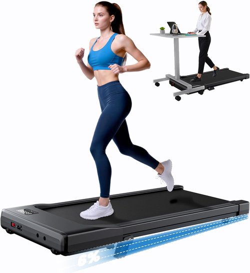 DeerRun Under Desk Treadmill - 6% Manual Incline, 0.6-3.8 MPH, 300 lb Capacity | App & Remote Control for Home Office