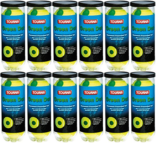 Tourna 12 Pack Green Dot Tennis Balls - Lower Bounce, USTA Approved