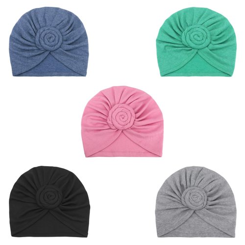 DRESHOW 5 Pack Knotted Headwraps for Women African Turban Pre-Knotted Beanie Headwraps Hair Covers