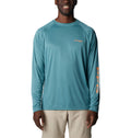 Columbia Men's Terminal Tackle Long Sleeve Fishing Shirt, Tranquil Teal/Orange Reef Logo, Large