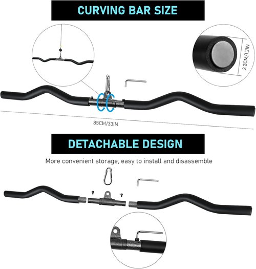 LAT Pull Down Bar - Detachable Swivel Joint Wide Grip Attachment for Cable Machine | Home Gym Muscle Training