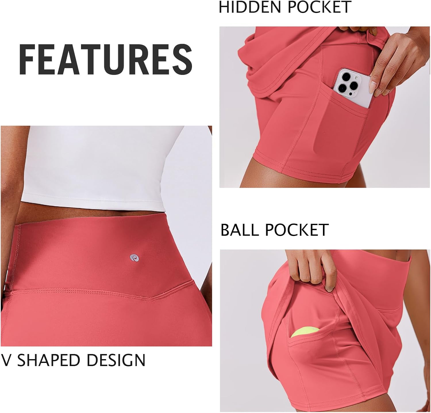 PINSPARK Women's High-Waisted Tennis Skirt - Stretchy Golf Skort with 2 Pockets for Workout & Pickleball