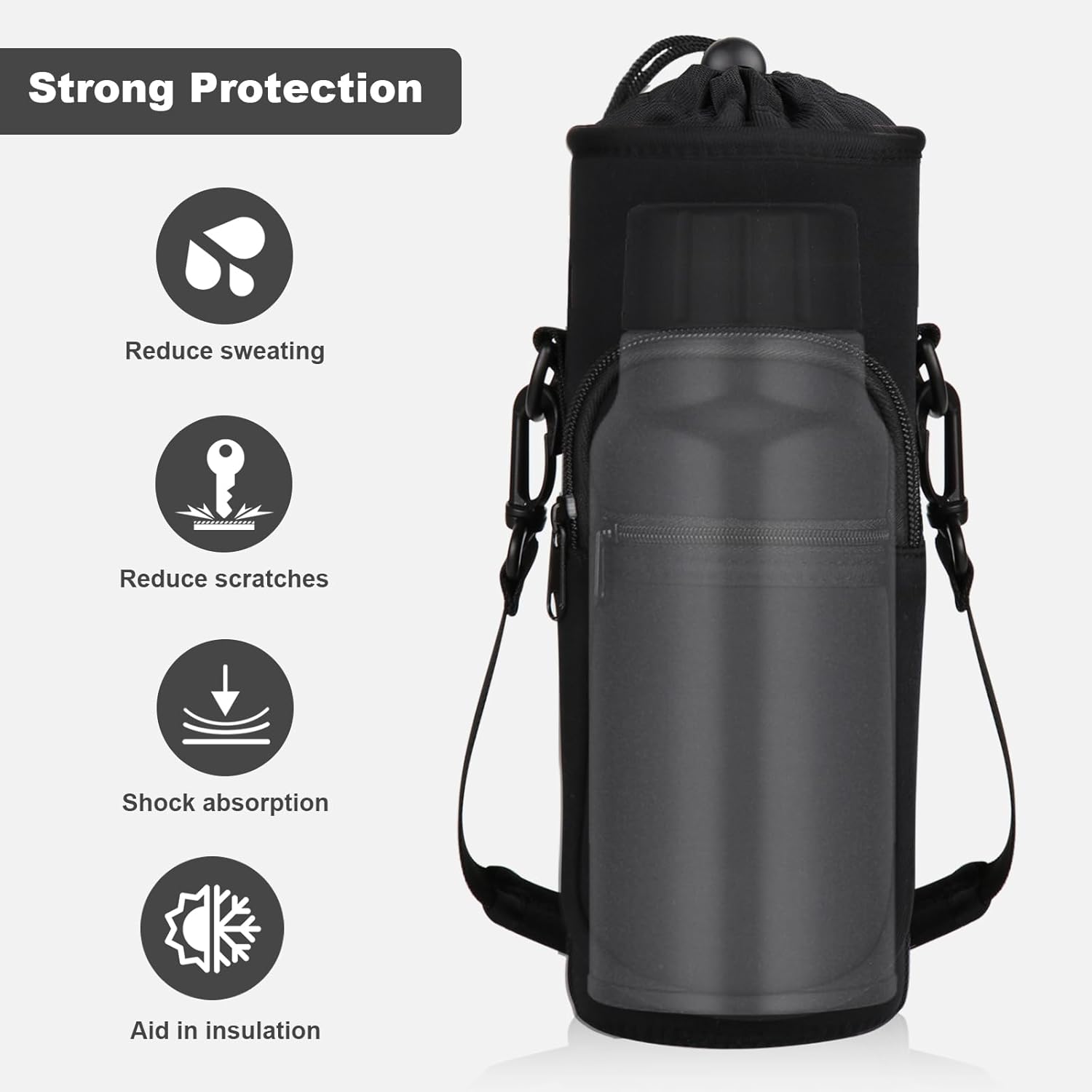 Skiennix Water Bottle Holder - Insulated Neoprene Carrier Bag with Phone Pocket | Fits 32/40 oz Bottles