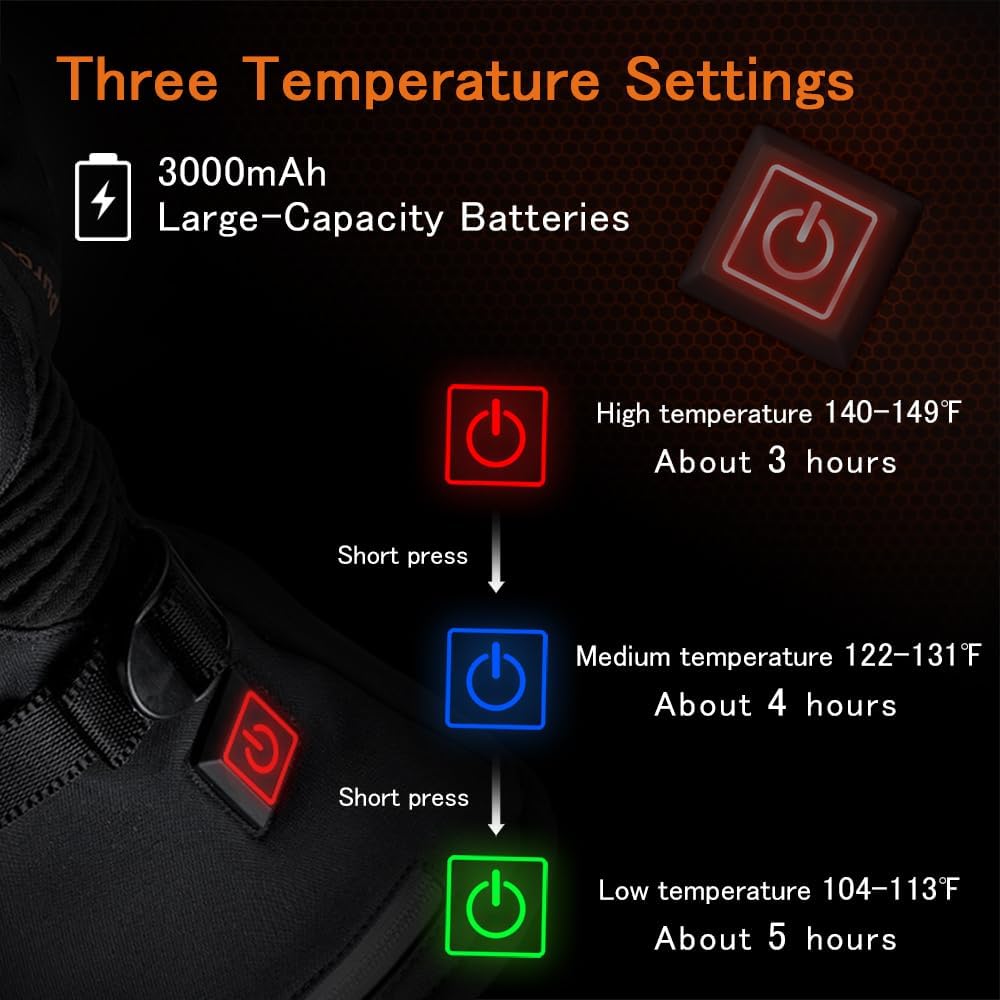 Skiennix Heated Motorcycle Gloves - Electric Touchscreen, Waterproof, Windproof | 7.4V 3000mAh Batteries