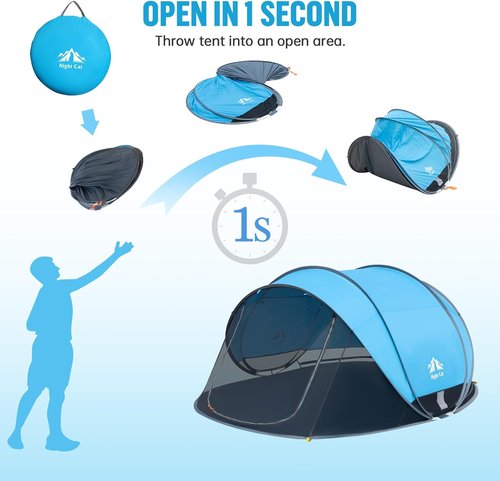 Night Cat Beach Tent - Large Pop-Up Sun Shade Shelter for 2-4 People | Ideal for Picnics & Sports