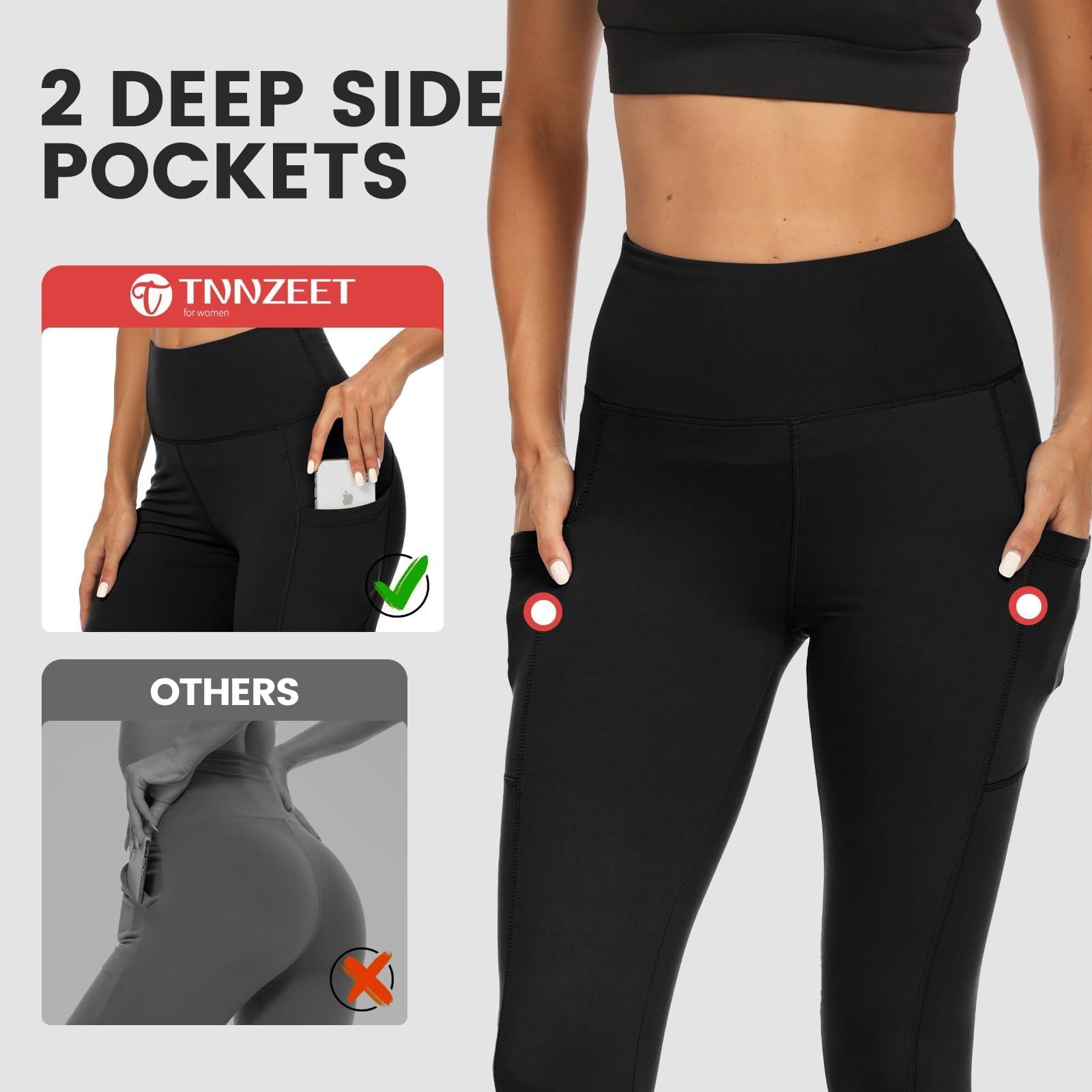 TNNZEET High Waisted Leggings for Women - No See Through Tummy Novelty Workout Yoga Pants with Pockets Reg & Plus
