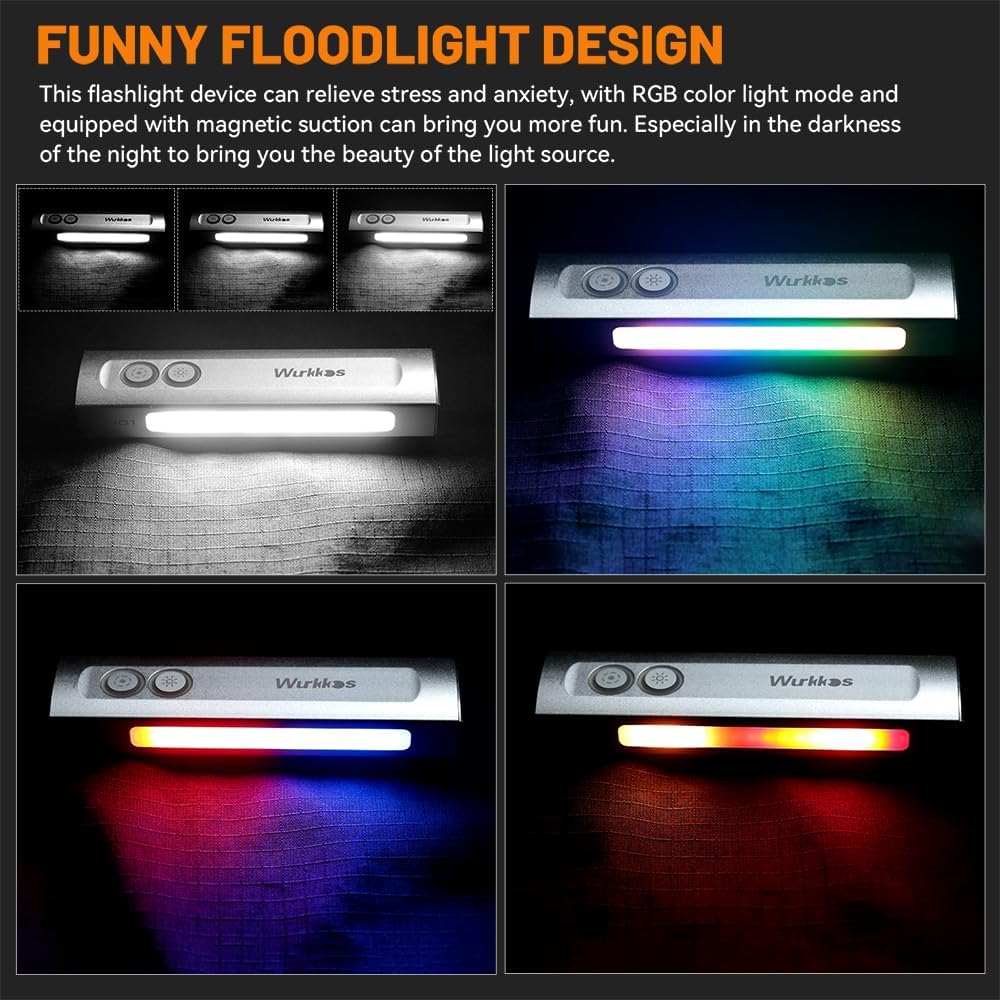 Wurkkos HD01 EDC Flashlight - 1200 Lumens Rechargeable with RGB & Green Light | Magnetic Pocket Light for Outdoors & Emergencies