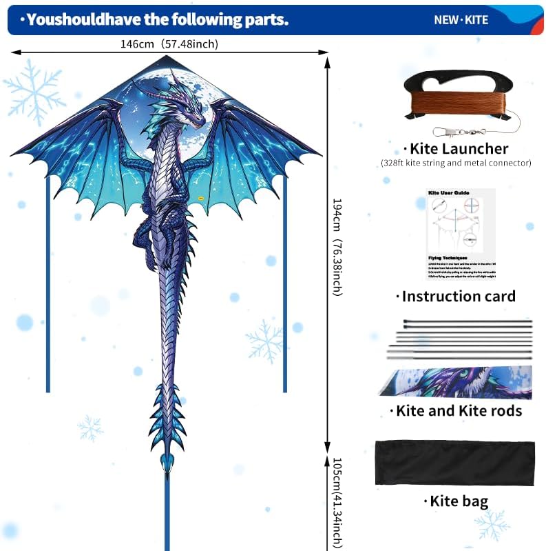 XIAOYAOJIN Dragon Kite - Easy to Fly for Kids & Adults | Perfect for Beach & Park Family Fun