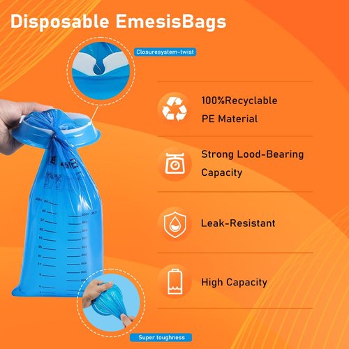 LeilieCSC Disposable Vomit Bags 65 Pack, Leak-Proof & Odor-Control, Travel/Aircraft/Hospital Use, Eco-Friendly & Extra Thick Design for Car, Motion Sickness, Emergency (Blue)