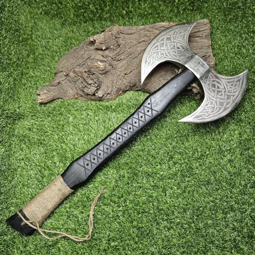 Poshland AX-7001 Custom Forged Carbon Steel Viking Axe with Rose Wood Handle — Handcrafted Camping & Hunting Hatchet