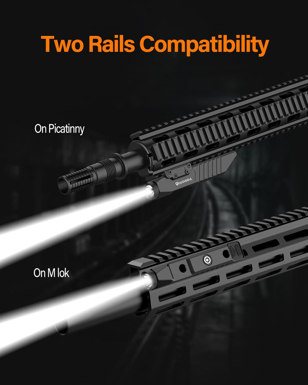 TOUGHSOUL Tactical Flashlight - 1450 Lumen Picatinny Rail & MLOK Mount with Strobe Function