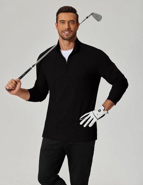 COOFANDY Men's Quarter Zip Pullover Sweatshirt - Casual Mock Neck Long Sleeve Golf Shirt