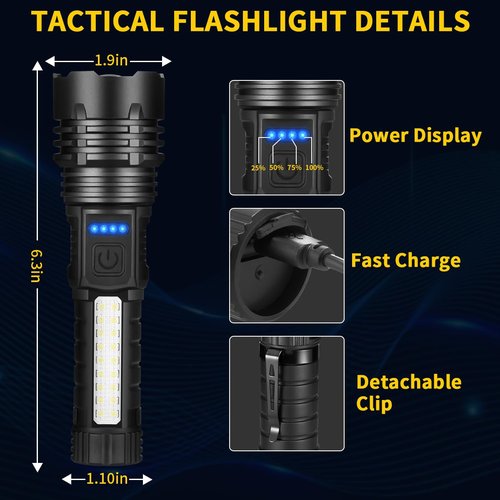 ZioeYiue Rechargeable Flashlights High Lumens, 7Mode Flashlights Rechargeable, Super Bright Flashlight Camping, Adjustable Tactical Flash Light High Powered, LED Flashlight for Home Emergency 4Pack
