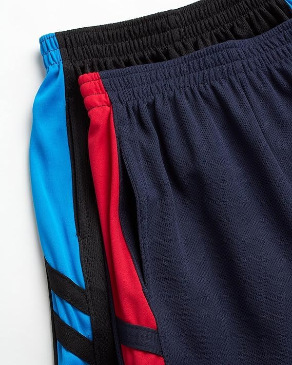 Pro Athlete Boys Athletic Shorts 2 Pack Quick Dry with Pockets - Black/Blue