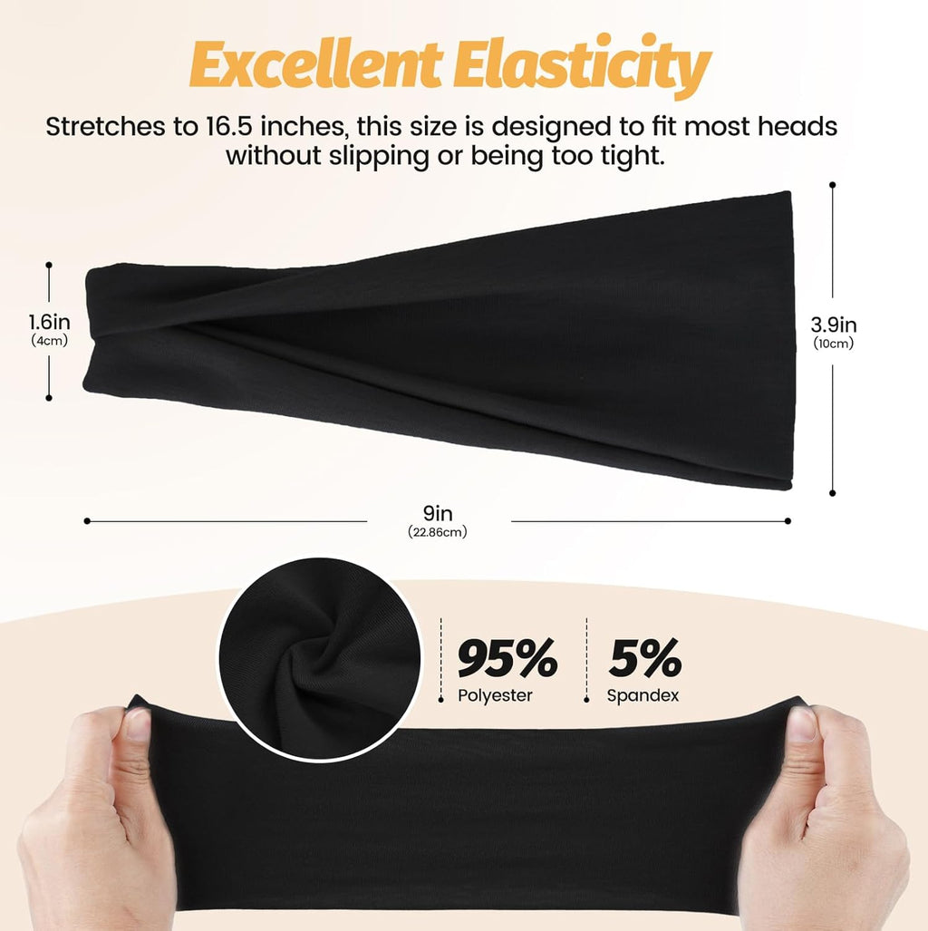 Skiennix Headbands for Women - 6 Pack Wide Elastic Hair Bands | Soft Non-Slip Sports Accessories