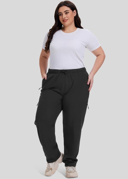 Women's Plus Size Hiking Pants Safari-Waterproof Lightweight UPF50 Sun Protection-Stretchy Cargo Joggers for Outdoor Activities,D6608,Black,3XL